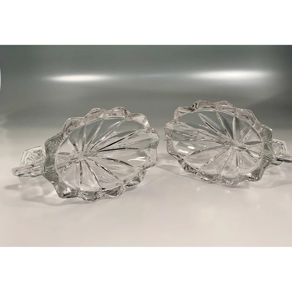 Set of 2 Anna Hutte Bleikristall 3-Light Candlesticks Cascading Glass Waves